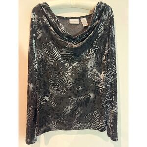 Jaclyn Smith Women's Burnout Black Gray Long Sleeve Cowl‎ Neck Print Top Size L